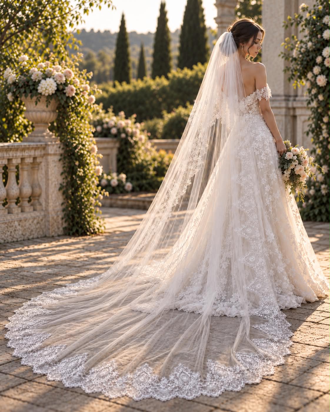 Bride wearing a wedding veil